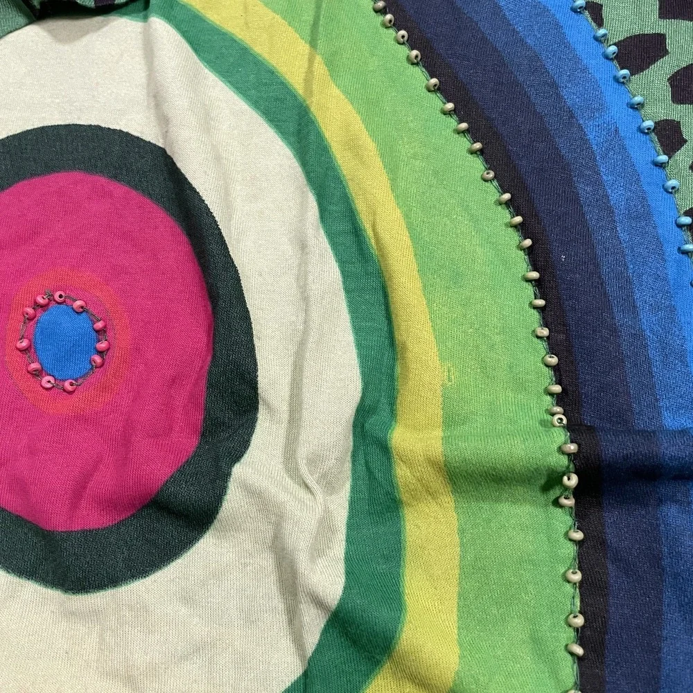 Desigual Tank Dress Size Large Assymetrical Hem Beaded Checkered Print Colorful - Picture 5 of 11